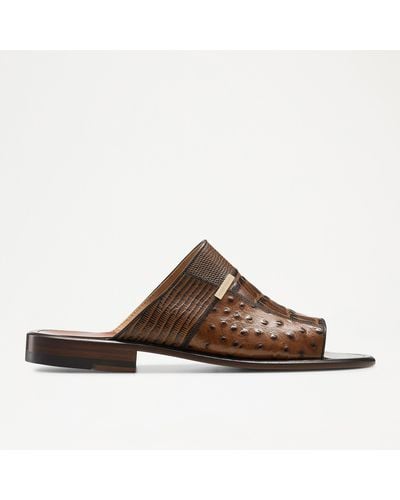 Russell & Bromley Men's Brown Leather Animal Print Mondello Luxury Slip On Sandals, Size: Uk 8