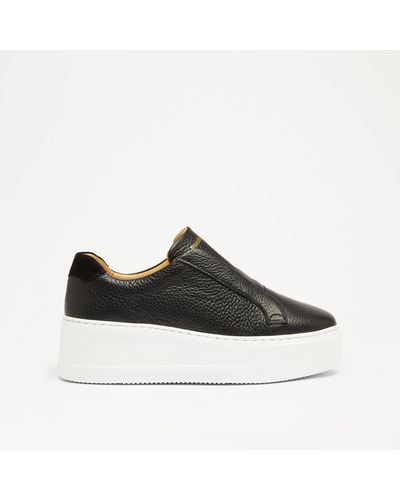 Russell & Bromley Park Up Women's Black Leather Flatform Laceless Trainers