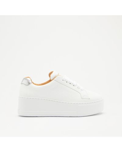 Russell & Bromley Park Tie Women's White Lace Up Flatform Trainer