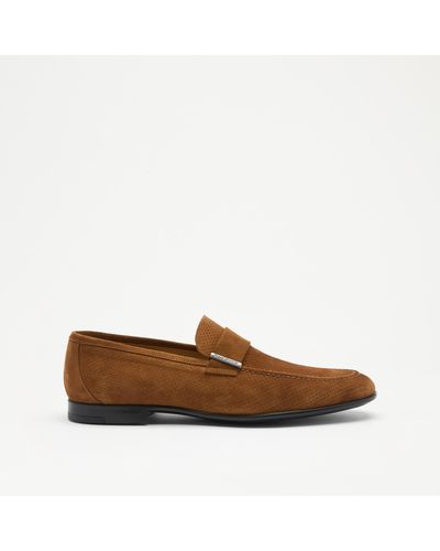 Russell & Bromley Sumberto Men's Tan Perforated Suede Loafer - Brown