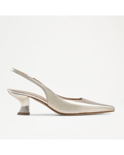 Russell & Bromley Slingpoint Women's Silver Sling Back Point Court Shoes, Comfortable Gold, Nappa Leather - White