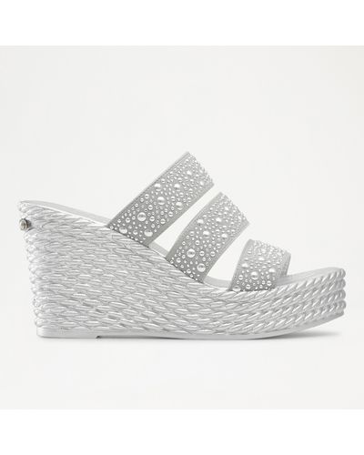 Russell & Bromley Stella Women's Silver Embellished Triple Strap Wedge - White