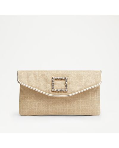 Russell & Bromley Midnight Clutch Women's Gold Fabric Checked Enhanced Buckle Clutch - Natural