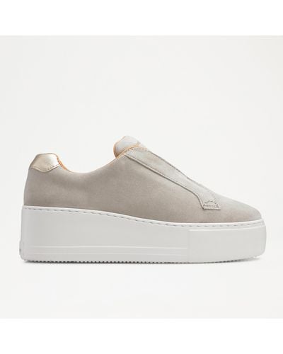 Russell & Bromley Park Up Women's Beige Flatform Laceless Trainer - Grey