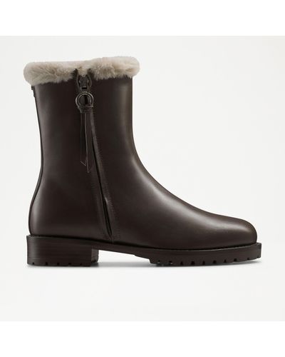 Russell & Bromley Lake Side Zip Faux Shearling Lined Boot - Brown