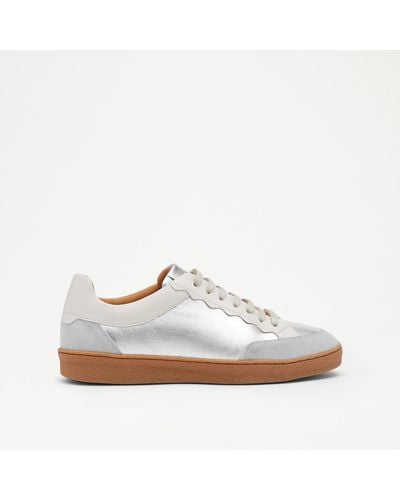 Russell & Bromley Roller Women's Silver Scallop Lace Up Trainer - White