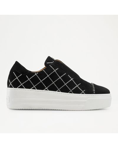 Russell & Bromley Seawalk + Glam Women's Black Suede Crossstitch Laceless Trainers