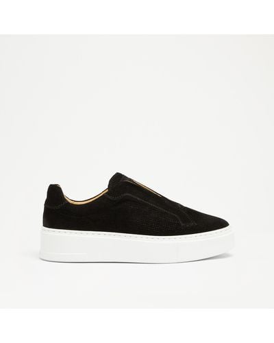 Russell & Bromley Park Mid Women's Black Suede Flatform Mid Laceless Trainers
