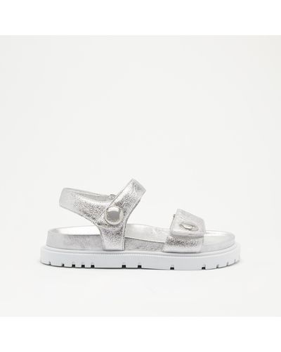 Russell & Bromley Stamp Women's Silver Velcro Footbed Sandal - White