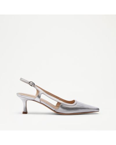 Russell & Bromley Snipped Women's Silver Leather Snipped Toe Kitten Heel - White