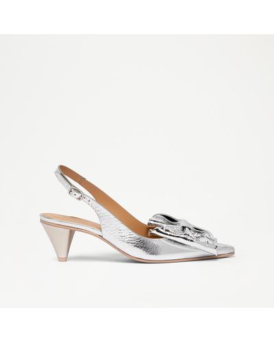 Russell & Bromley Bow Mid Pointed Bow Mesh Low Heel - White