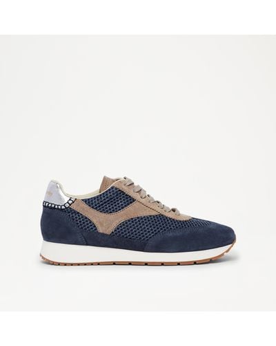 Russell & Bromley Run Mix Lace Up Slim Sole Runner Trainer - Blue