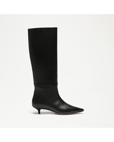 Russell & Bromley Leather Sleek Kitten Heel Pull On Tube Boots - Black