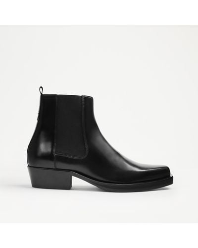 Russell & Bromley Brynner Mens Cuban Square Chisel Chelsea Boots, Black, Leather