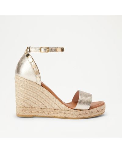 Russell & Bromley Coin Spin Stud Wedge Espadrille - Natural