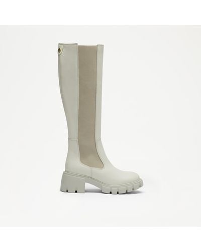 Russell & Bromley Neutral Calf Leather Hi Round Toe Knee High Chelsea Boots - White