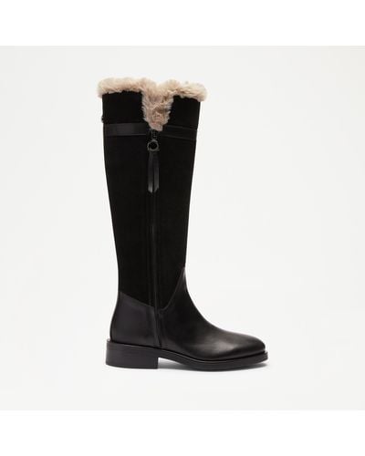 Russell & Bromley Slope Women's Black Side Zip Faux Shearling Lined Knee Boot