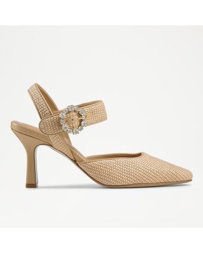 Russell & Bromley Strictly Women's Embellished Snipped Toe Court Shoes, Comfortable Beige, Raffia Leather - Metallic