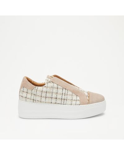 Russell & Bromley Seawalk Women's Beige And White Suede Checked Laceless Trainers - Natural