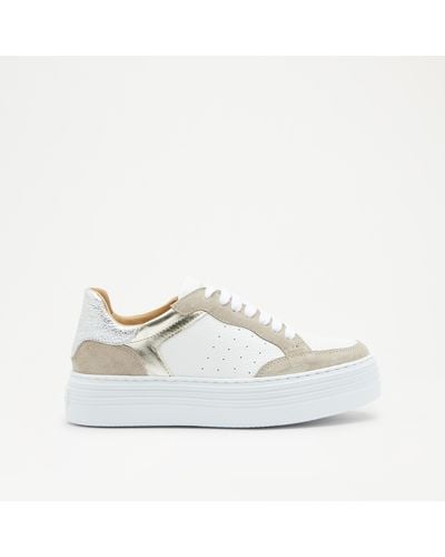 Russell & Bromley Spirit Women's Beige Leather & Suede Colour Block Lace Up Flatform Trainers - White