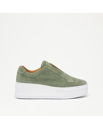 Russell & Bromley Park Up Women's Green Suede Laceless Flatform Trainers