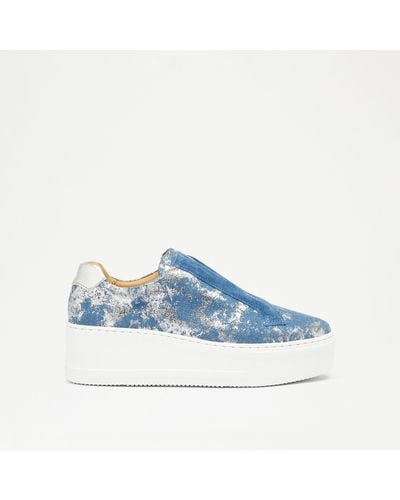 Russell & Bromley Park Up Women's Blue Denim Laceless Flatform Trainers