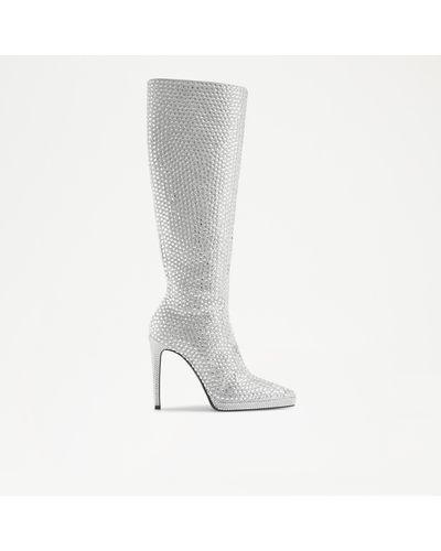 Russell & Bromley Spotlight Women's Silver Crystal Knee High Boot - White