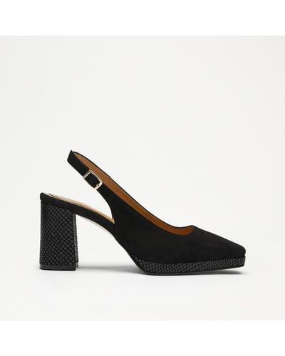Russell & Bromley Holly Women's Platform Block Heel Slingback Shoes, Black, Suede