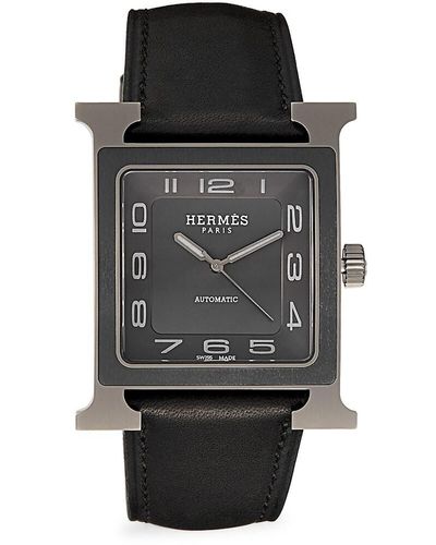Hermès Heure H 34mm Titanium & Leather Strap Watch - Black