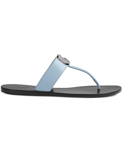 Gucci Leather Thong Sandals With Double G - Blue