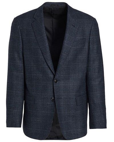 Giorgio Armani Wool-cashmere Windowpane Blazer - Blue