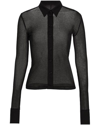 HELMUT LANG cotton Personal period Sheer Long sleeve shirt tops black 42