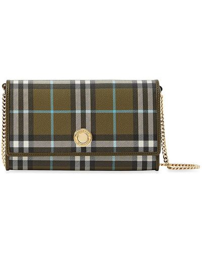 Shop Burberry Other Plaid Patterns Nylon Chain Leather Small