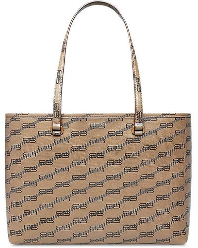 Large Shopping Bag Bb Monogram Coated Canvas And Allover Logo in Beige