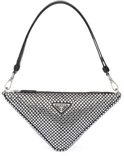 Prada Galleria Satin Mini-Bag with Crystals 1BA906, Silver, One Size