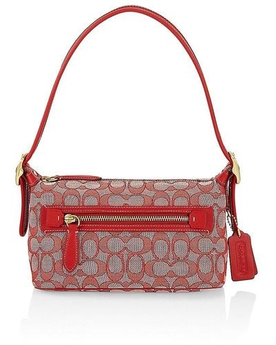 Coach Signature Logo Jacquard Demi Shoulder Bag - Sport Red