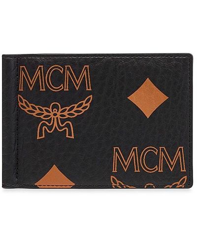 MCM Monogram Print Money Clip Card Holder in Brown for Men