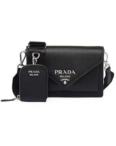PRADA: shoulder bag in nylon and leather - Black  Prada crossbody bags  1BD263 2DLN online at