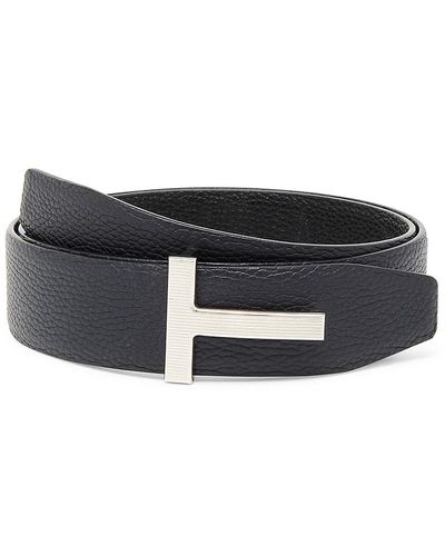 Tom Ford Classic T Logo Crocodile-pattern Leather Belt in Black