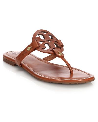Tory Burch Women's Miller Enamel Leather Thong Sandals - Seashell Pink - Size 8