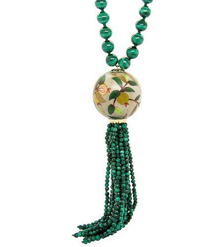 Silvia Furmanovich X Moye 18k Yellow Gold, Malachite, & Wood Marquetry Tassel Pendant Necklace - Green