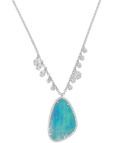 Meira T 14k White Gold, Opal, & Diamond Pendant Necklace - Blue