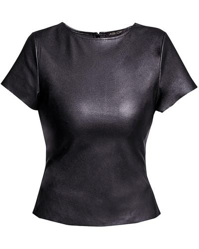 Womens Leather T shirt Black