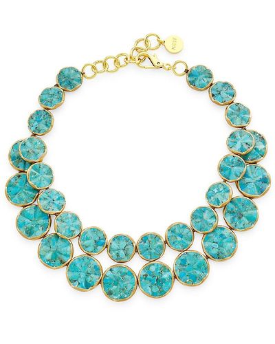 Nest 22k Gold-plated & Turquoise Wavy Statement Necklace - Blue