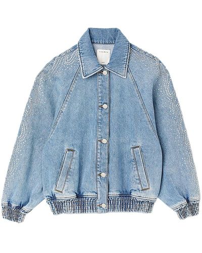 Sandro Rivers Frayed Star 3D Patterned Denim Jacket for Women with