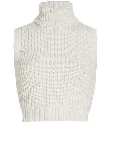 Michael Kors Shaker Sleeveless Turtleneck Sweater - White