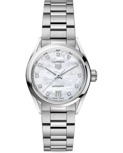 Tag Heuer Carrera Stainless Steel, Mother-of-pearl Dial & Diamond Automatic 29mm Bracelet Watch - Metallic