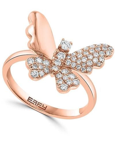 Effy 14K Rose & 0.47 Tcw Diamond Butterfly Ring - White