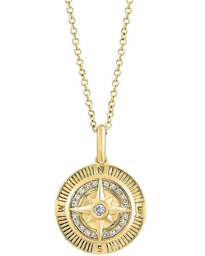 Effy 14k Yellow Gold & 0.11 Tcw Diamond Compass Pendant Necklace/18" - Metallic
