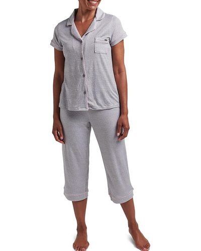 Tahari 2-piece Striped Button Down & Pants Pajama Set - Gray
